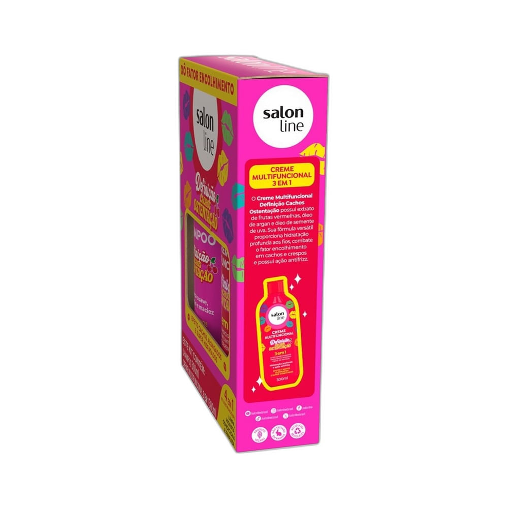 Frente da caixa do Kit Salon Line Cachos Ostentação com shampoo e creme multifuncional